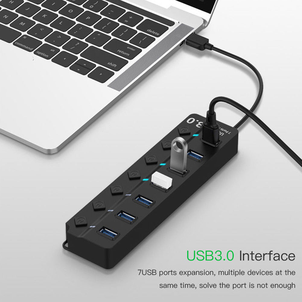 7-in-1 USB3.0 Hub High-speed 5GB / S 7-port Expander Adapter Multi USB Hub Splitter with Separate Button Switches