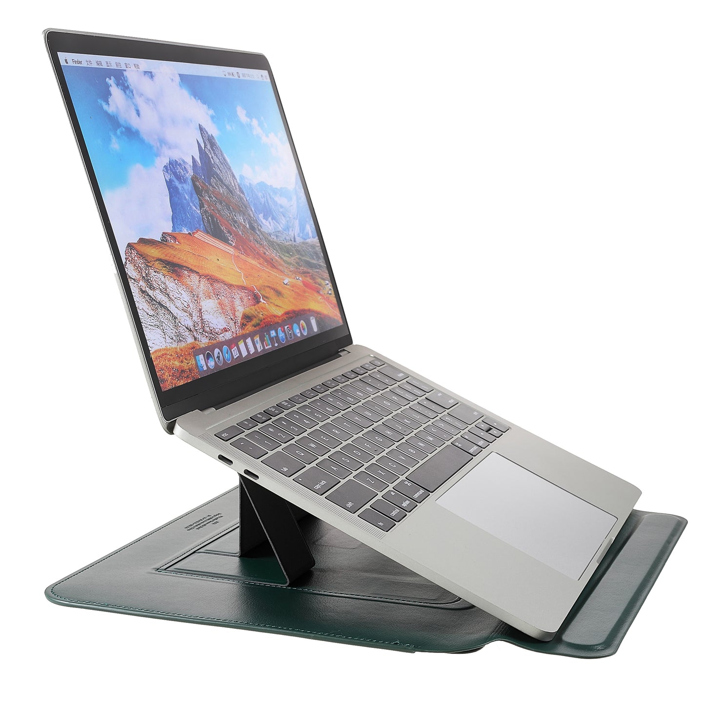 WIWU Skinpro Ultra-thin Laptop Stand Sleeve Leather Notebook Pouch Bag for MacBook Pro 16-inch - Blackish Green