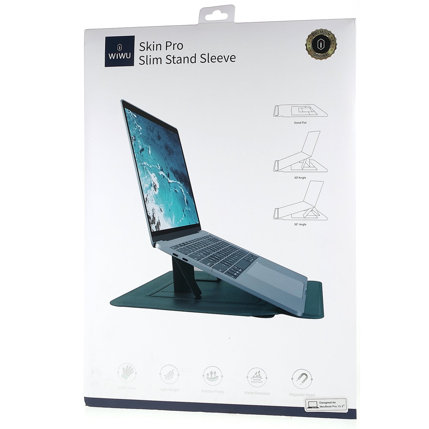 WIWU Skinpro Ultra-thin Laptop Stand Sleeve Leather Notebook Pouch Bag for MacBook Pro 16-inch - Blackish Green