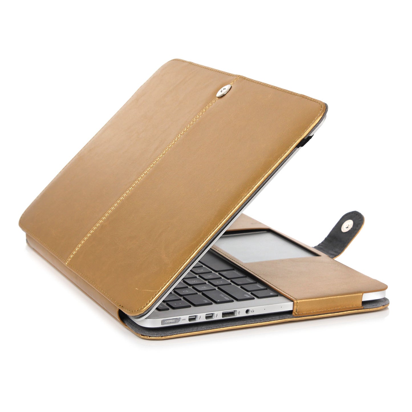 Laptop Sleeve Protective Folio Book PU Leather Cover for MacBook Pro 16.2inch 2021 (A2485) - Gold