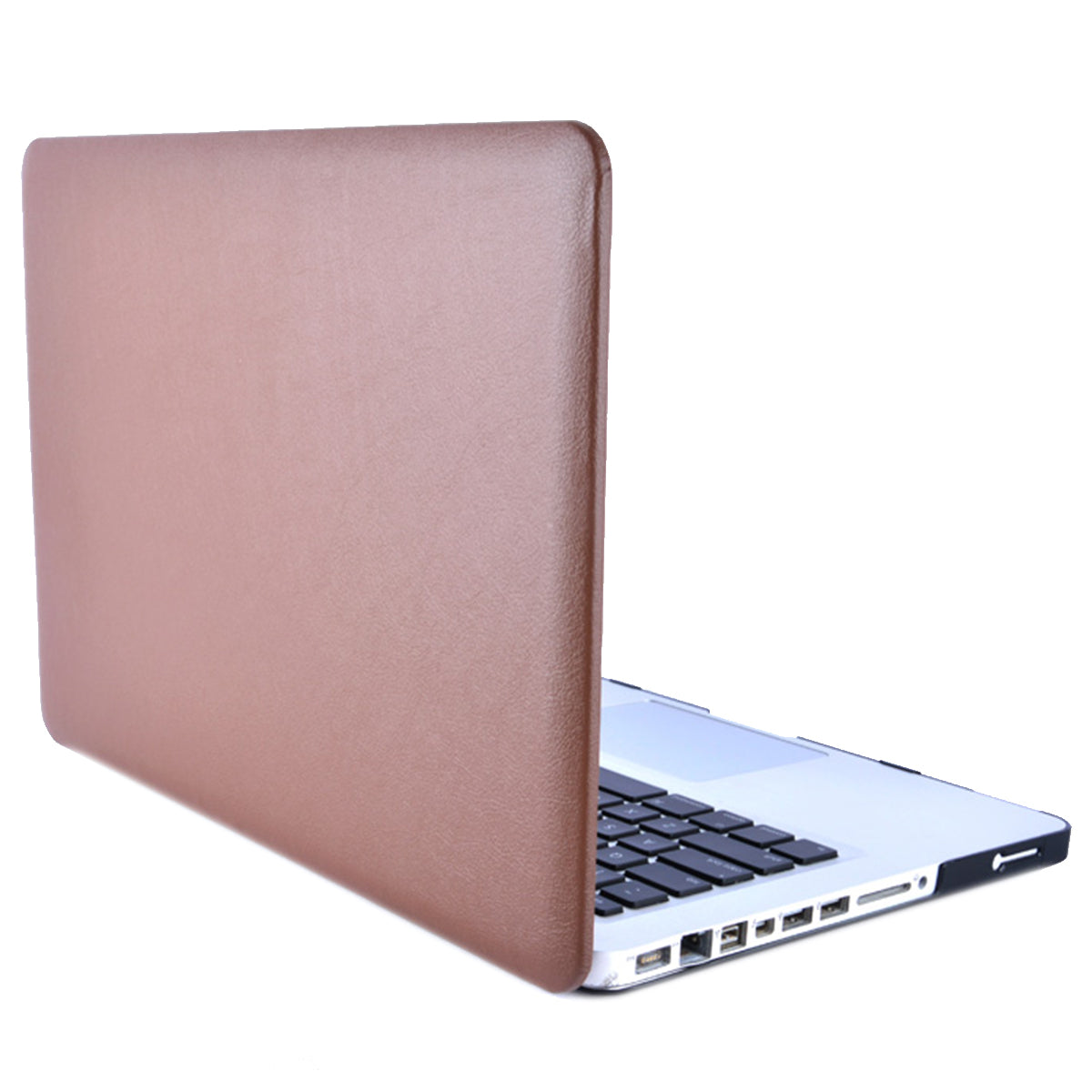 Anti-scratch PU Leather Coated PC Protective Case with Hollow-out Bottom for MacBook Air 13.3-inch (A1932/A2179/A2337) - Brown