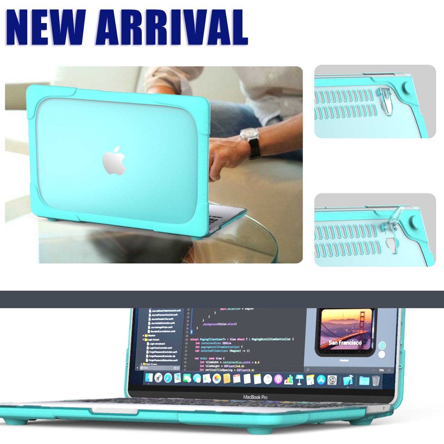 Hard PC Laptop Case Sleeve Notebook Computer Cover with Supporting Stand for MacBook Pro 13inch A2251 / A2289 / A2338 - Blue