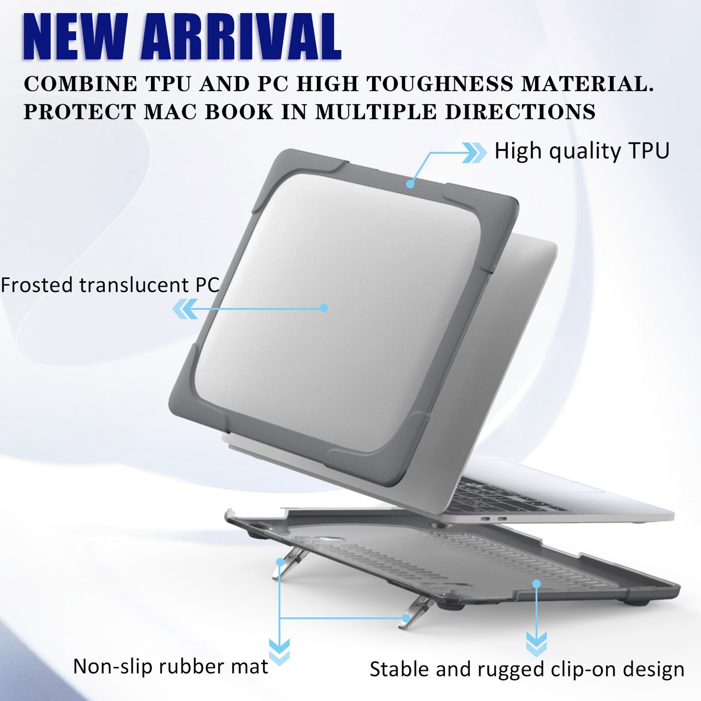 Hard PC Laptop Case Sleev Notebook Computer Cover with Supporting Stand for MacBook Pro 13inch A2251 / A2289 / A2338 - Grey