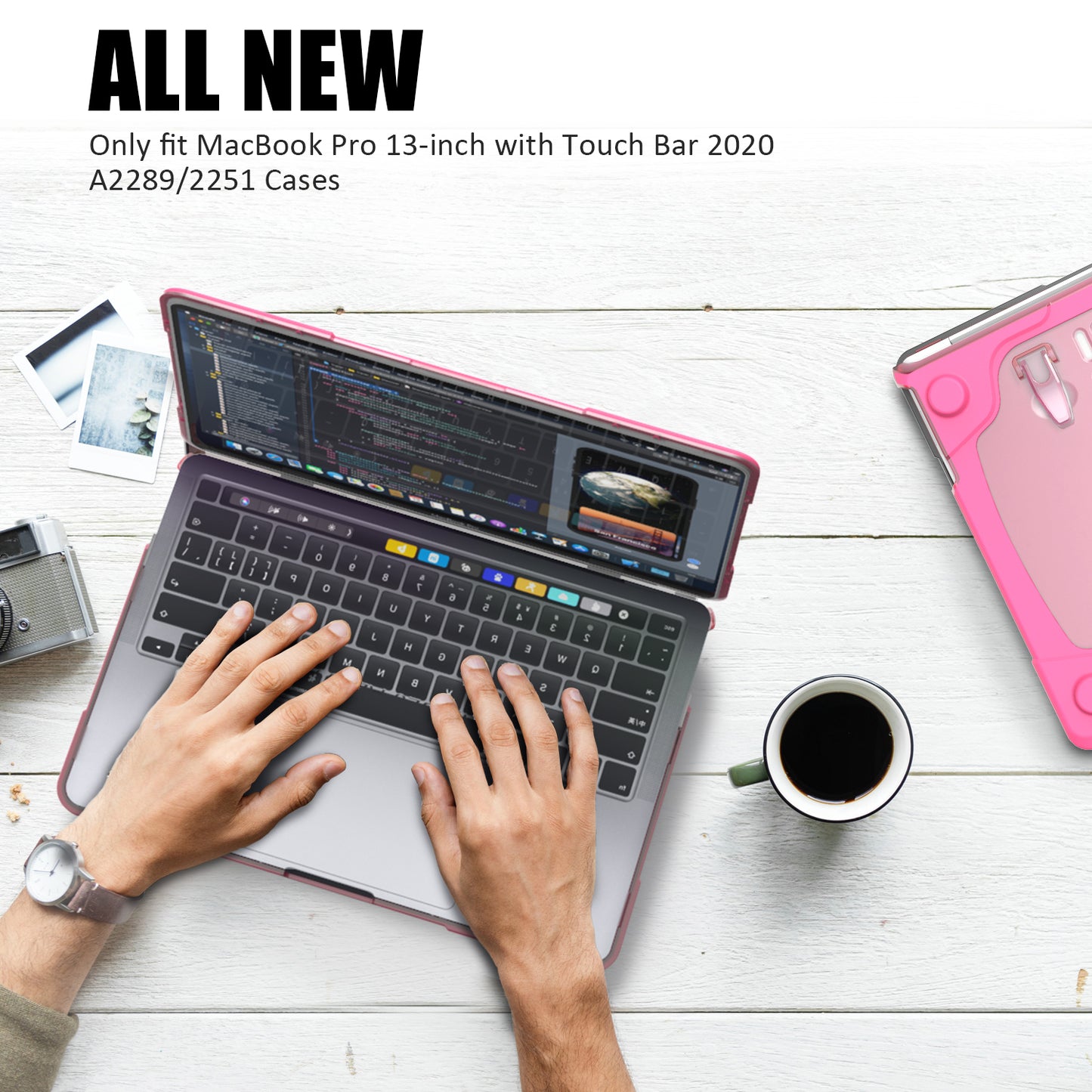 Hard PC Laptop Case Sleeve Notebook Computer Cover with Supporting Stand for MacBook Pro 13inch A2251 / A2289 / A2338 - Rose