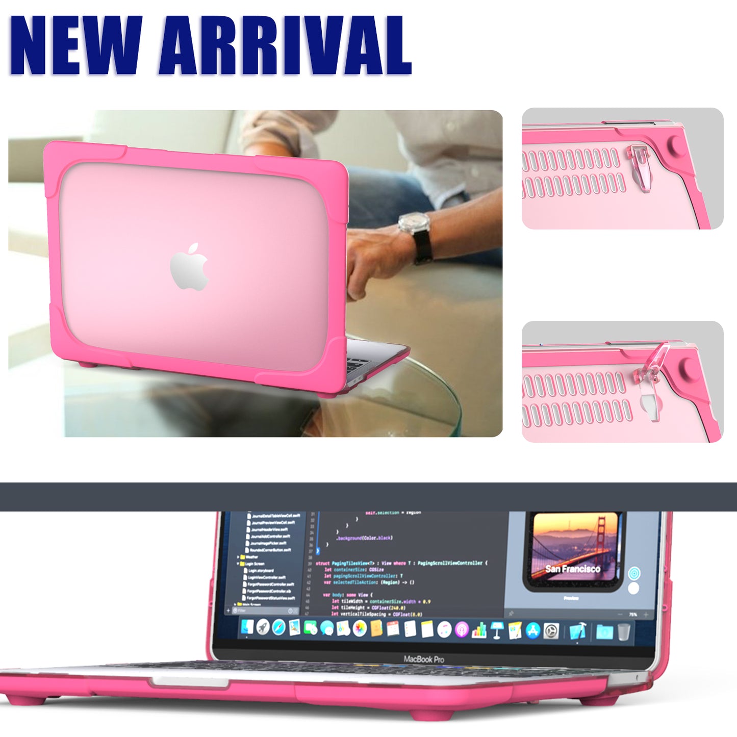 Hard PC Laptop Case Sleeve Notebook Computer Cover with Supporting Stand for MacBook Pro 13inch A2251 / A2289 / A2338 - Rose