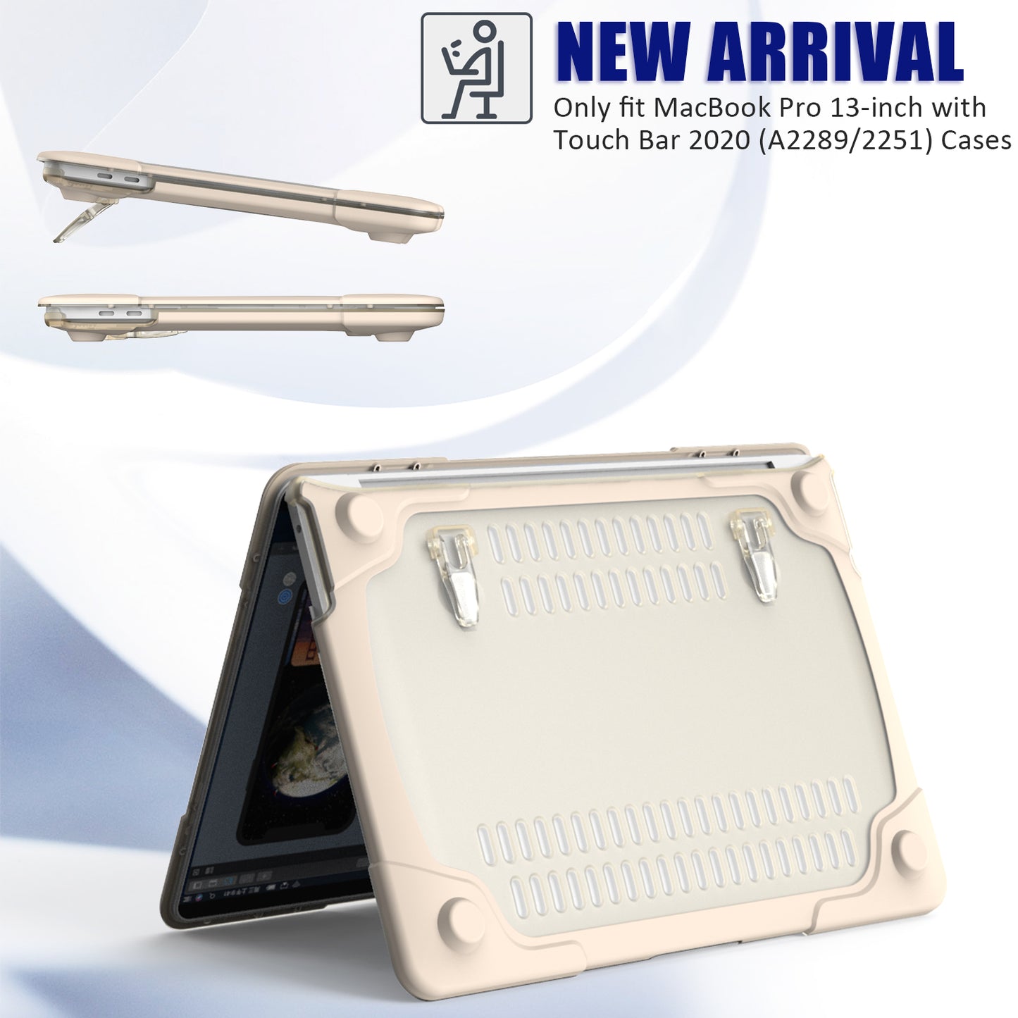 Hard PC Laptop Case Sleeve Notebook Computer Cover with Supporting Stand for MacBook Pro 13inch A2251 / A2289 / A2338 - Khaki