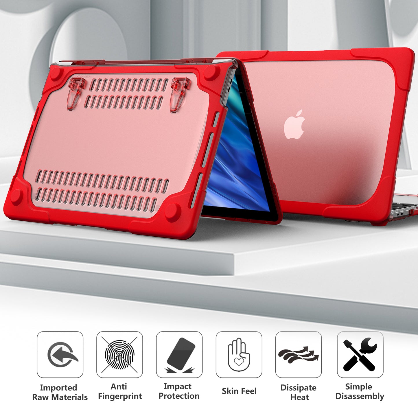 Supporting Stand PC Laptop Case Protective Notebook Cover for MacBook Air 13inch A1932 / A2179 / A2337 - Red