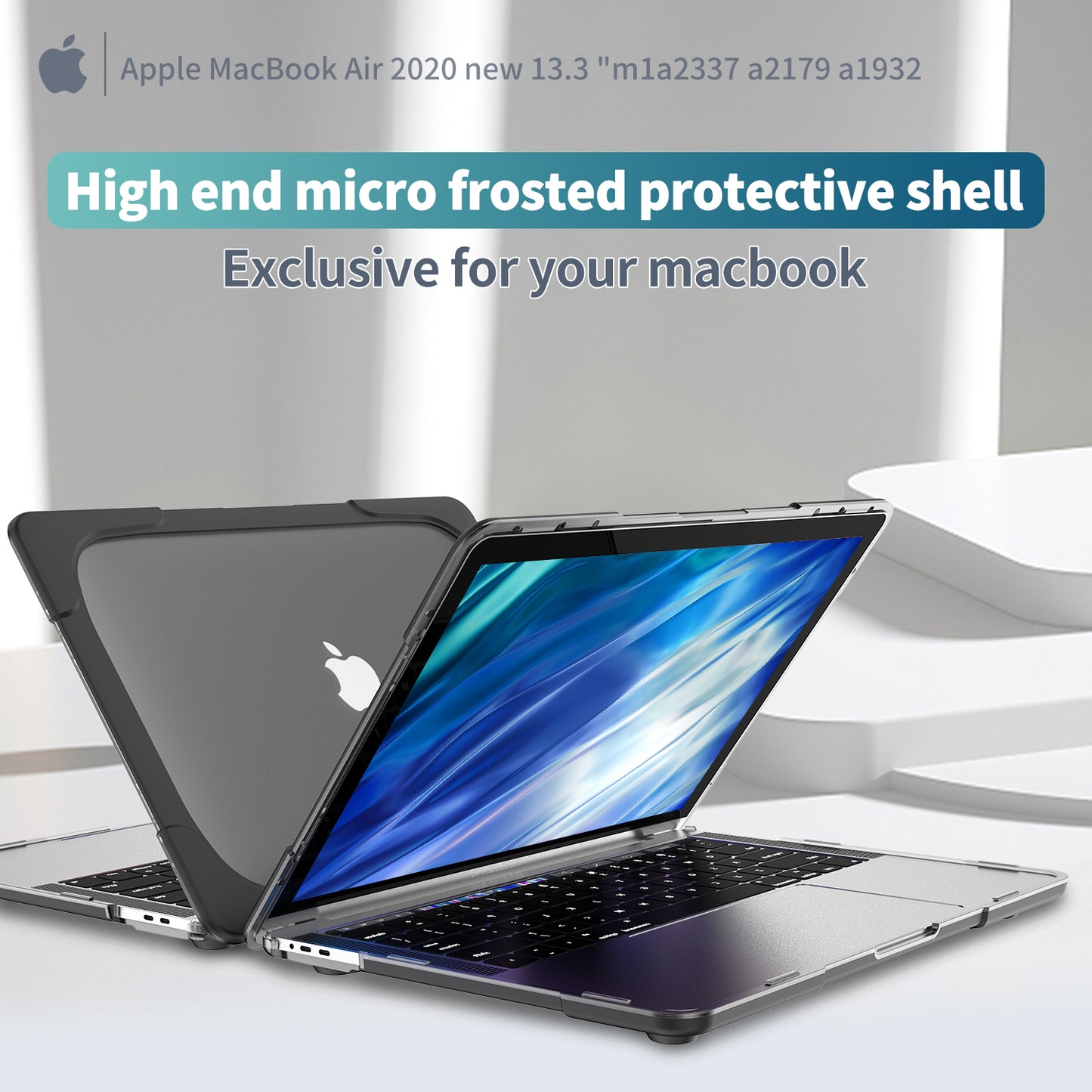 Supporting Stand PC Laptop Case Protective Notebook Cover for MacBook Air 13inch A1932 / A2179 / A2337 - Black