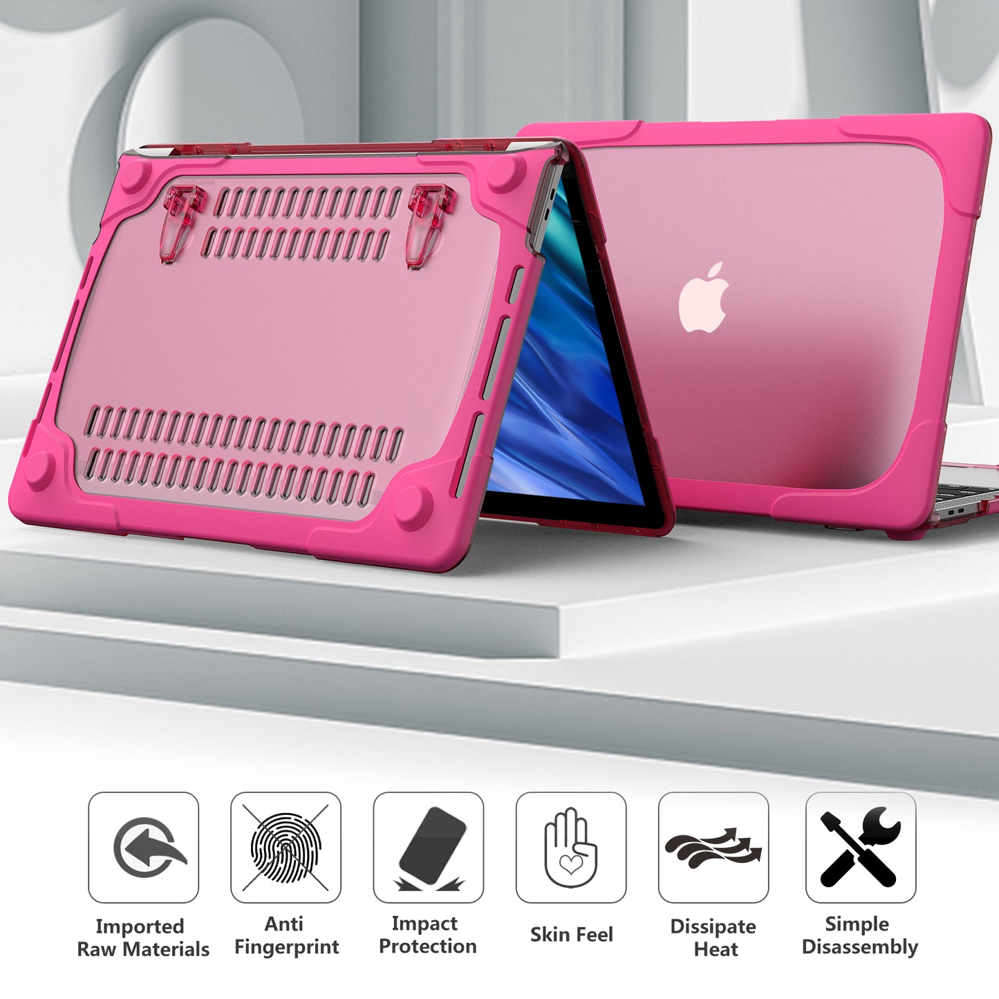 Supporting Stand PC Laptop Case Protective Notebook Cover for MacBook Air 13inch A1932 / A2179 / A2337 - Rose