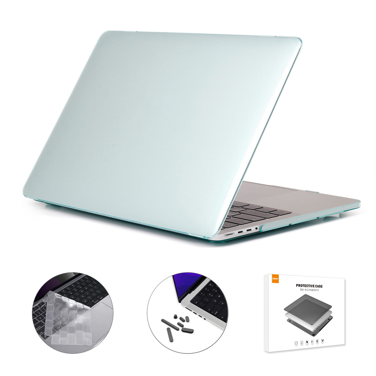 Crystal PC Laptop Front and Back Protective Cover for MacBook Pro 14 inch (2021) A2442 (US Version) with Ultra-thin TPU Keyboard Film + Silicone Dust Plugs - Green
