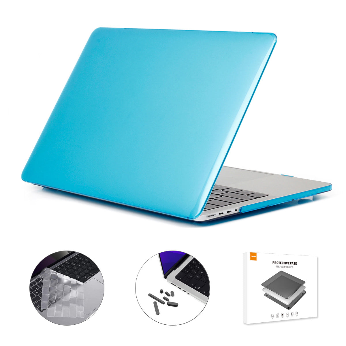 for MacBook Pro 14 inch (2021) A2442 (EU Version) Crystal PC Laptop Cover + Ultra-thin TPU Keyboard Skin Film with Silicone Dust Plugs - Baby Blue