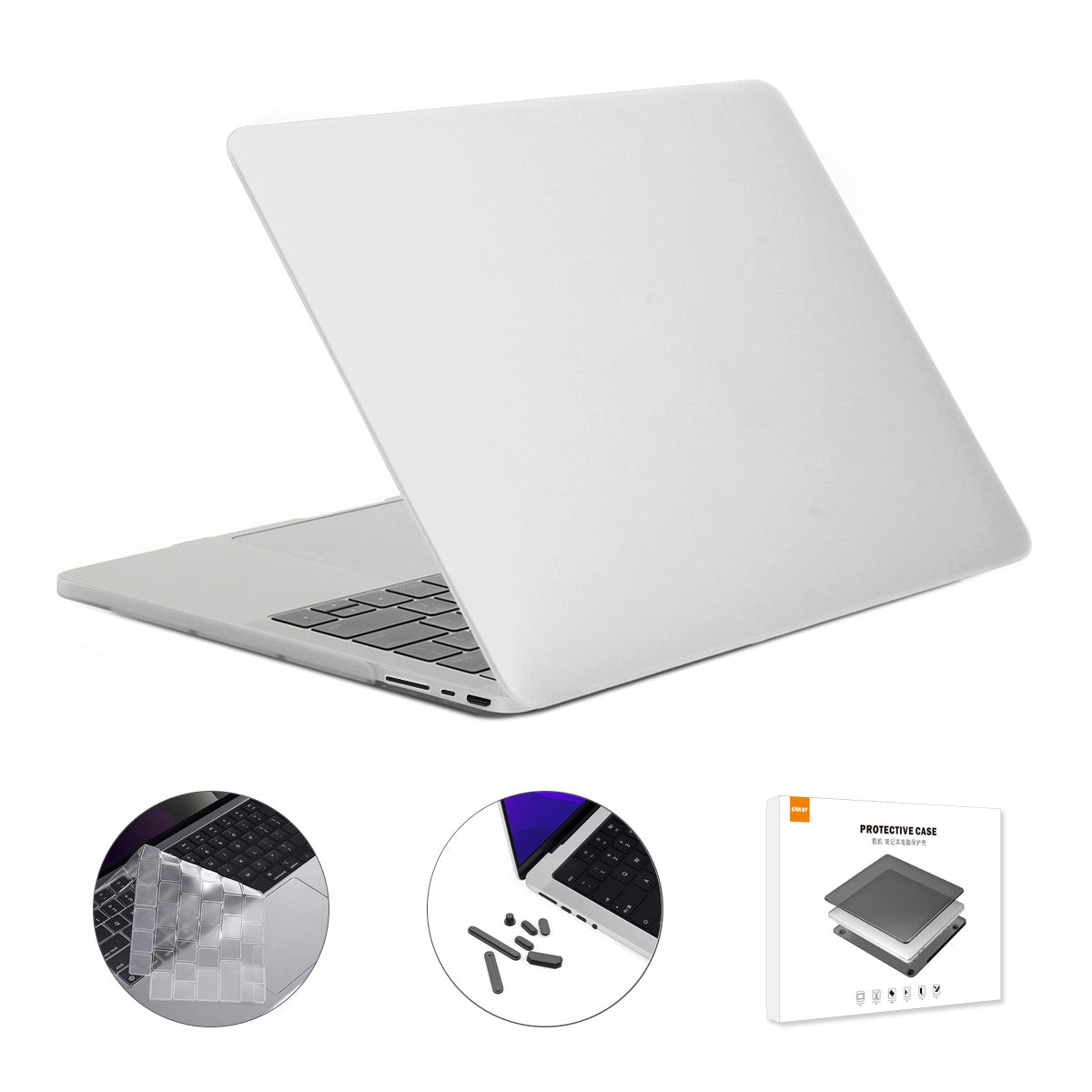 for MacBook Pro 14 inch (2021) A2442 (US Version) Matte Finish Hard PC Laptop Cover + TPU Keyboard Skin + Silicone Dust Plugs - White