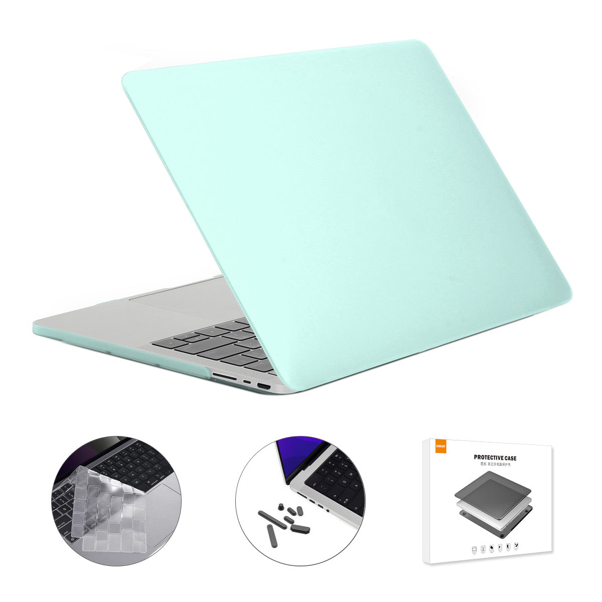 for MacBook Pro 14 inch (2021) A2442 (US Version) Matte Finish Hard PC Laptop Cover + TPU Keyboard Skin + Silicone Dust Plugs - Light Green