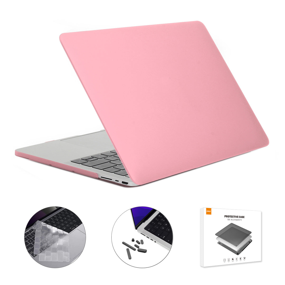 for MacBook Pro 14 inch (2021) A2442 (US Version) Matte Finish Hard PC Laptop Cover + TPU Keyboard Skin + Silicone Dust Plugs - Pink