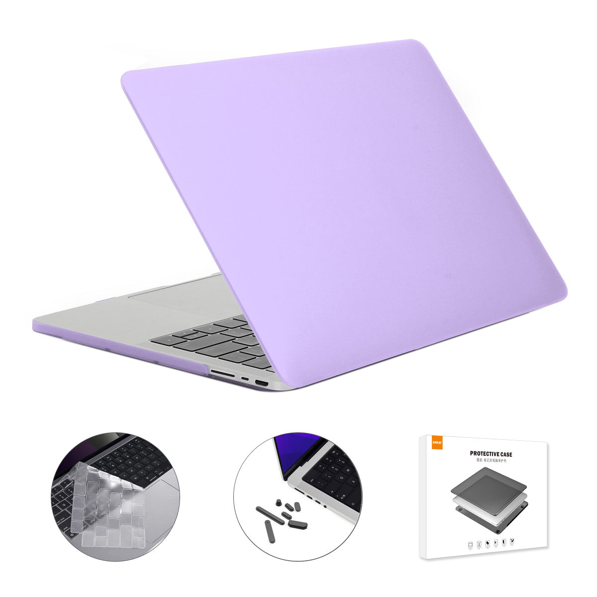 for MacBook Pro 14 inch (2021) A2442 (US Version) Matte Finish Hard PC Laptop Cover + TPU Keyboard Skin + Silicone Dust Plugs - Purple
