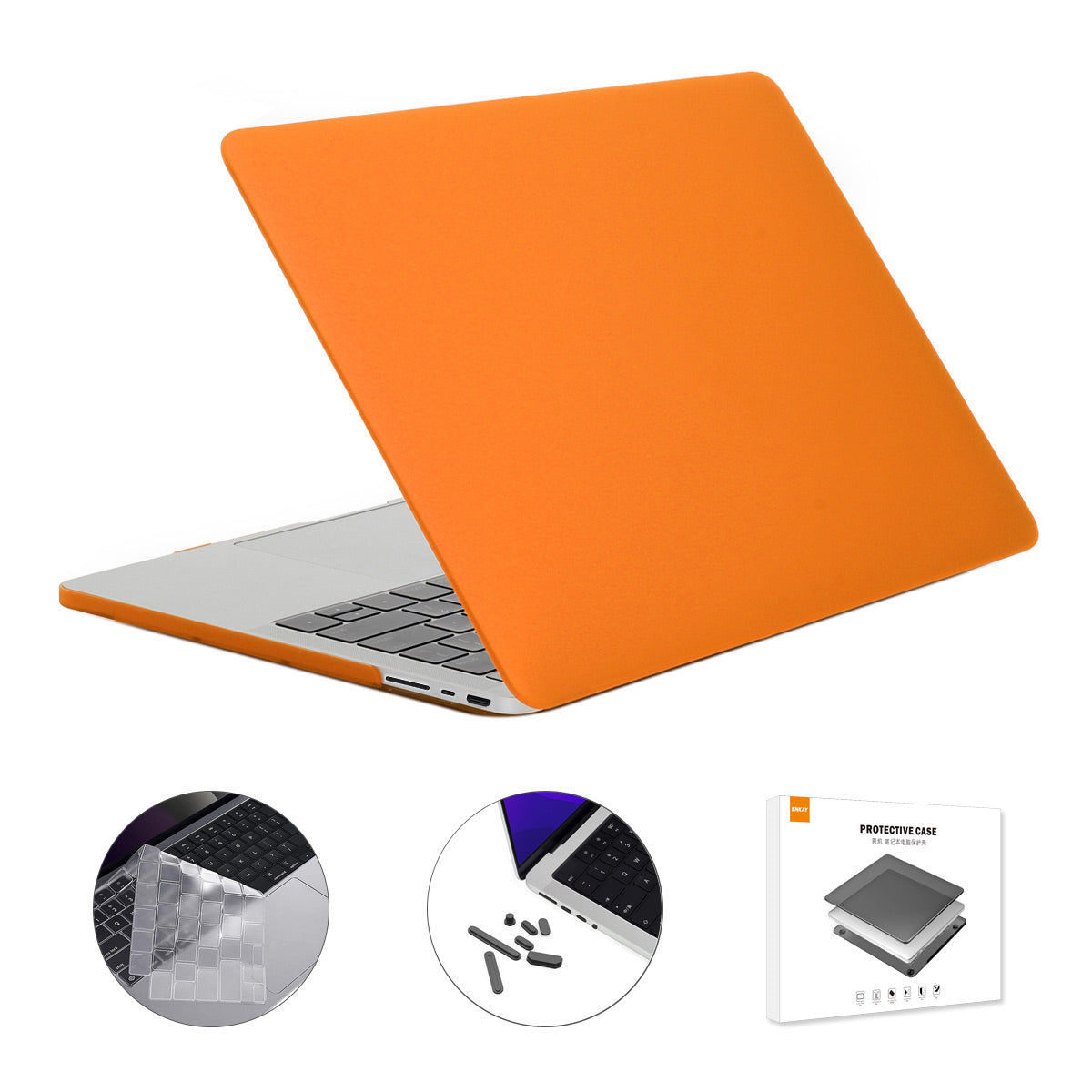for MacBook Pro 14 inch (2021) A2442 (EU Version) 3 in 1 Matte PC Laptop Cover + TPU Keyboard Skin + Silicone Anti-Dust Plugs - Orange