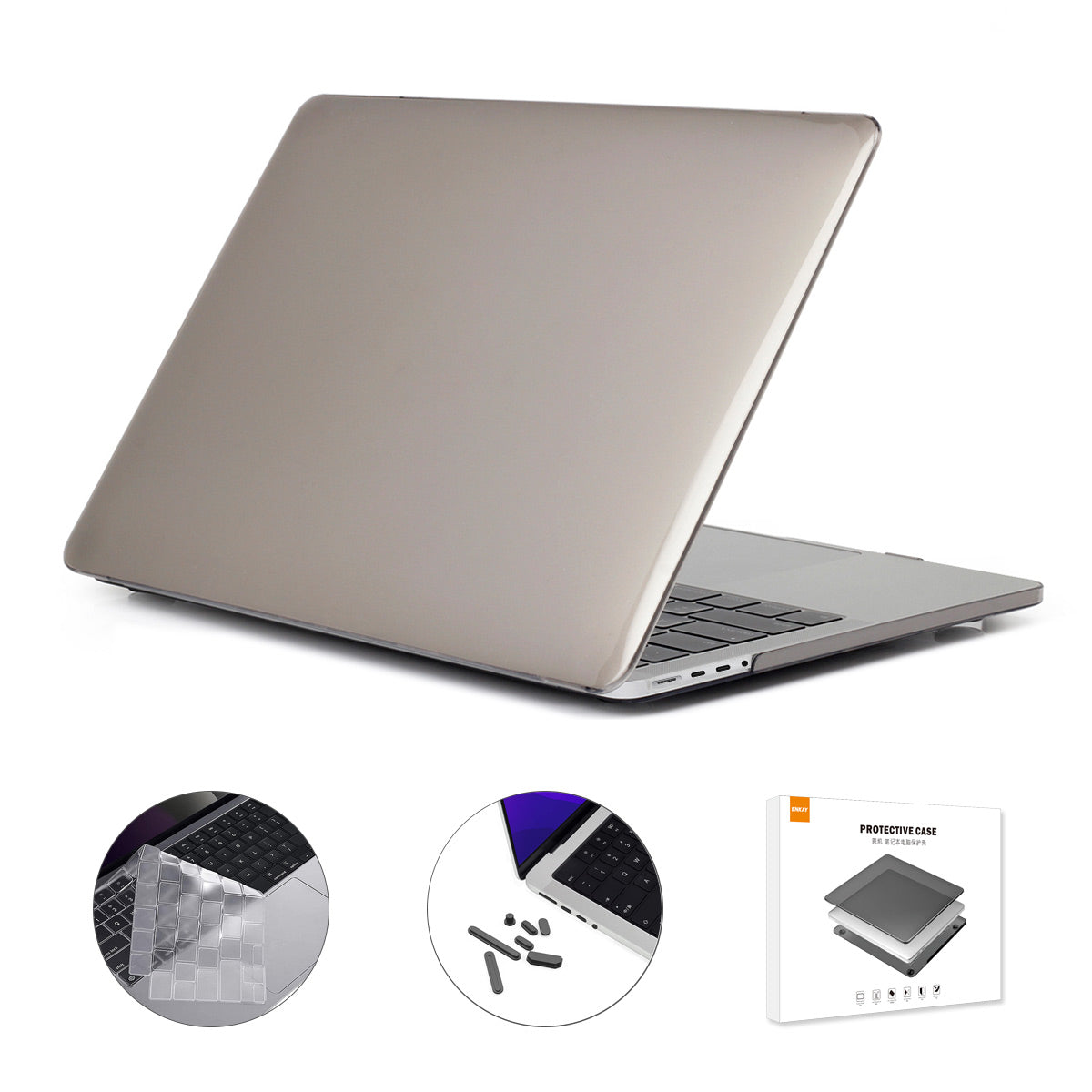 for MacBook Pro 16 inch (2021) A2485 (US Version) Crystal PC Laptop Protector Cover + Transparent TPU Keyboard Skin Film + Silicone Dust Plugs - Grey