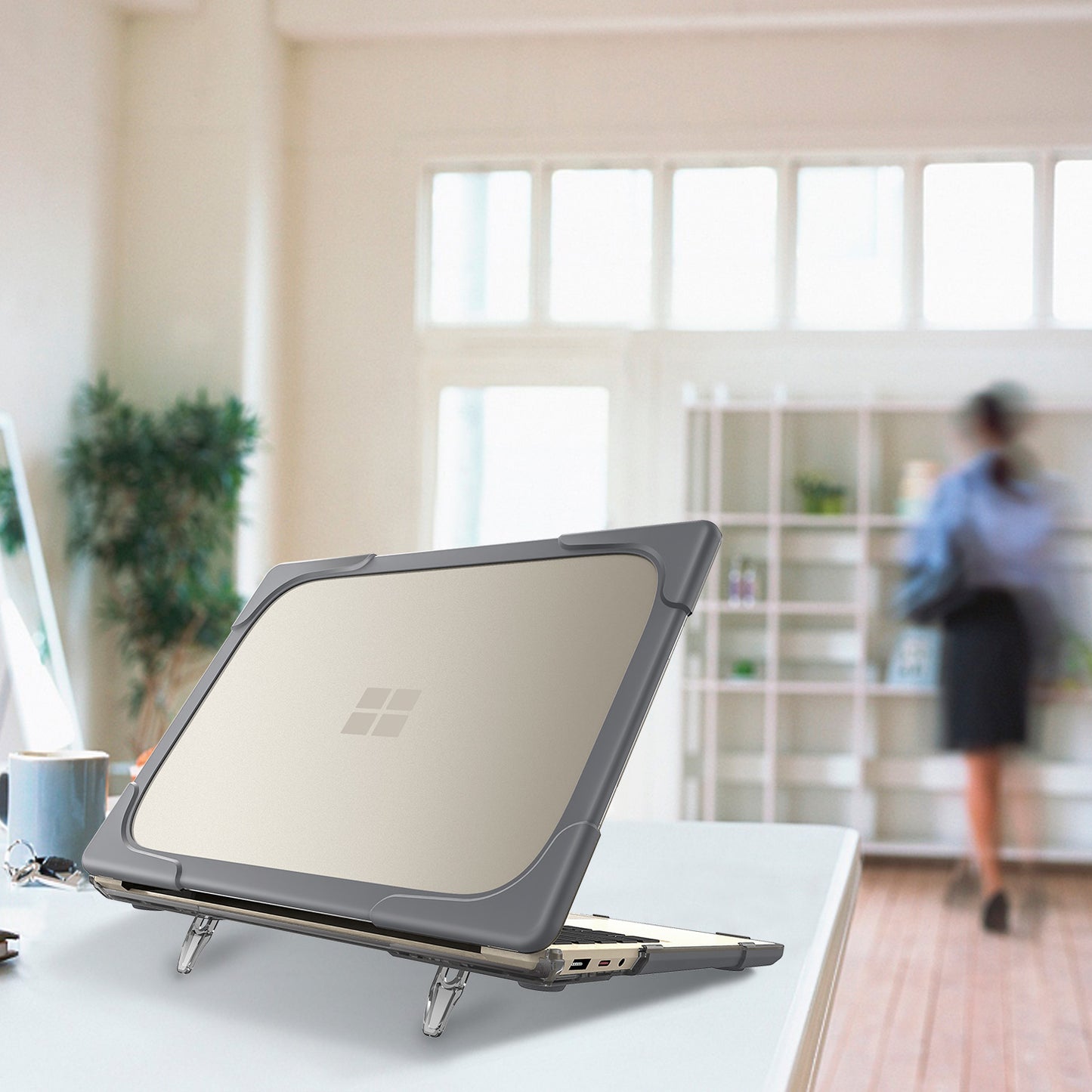 Hard PC Full Protection Laptop Case Cover with Kickstand Design for Microsoft Surface Laptop 2 / 3 / 4 15-inch 1873 / 1953 Metal Keyboard Version - Grey