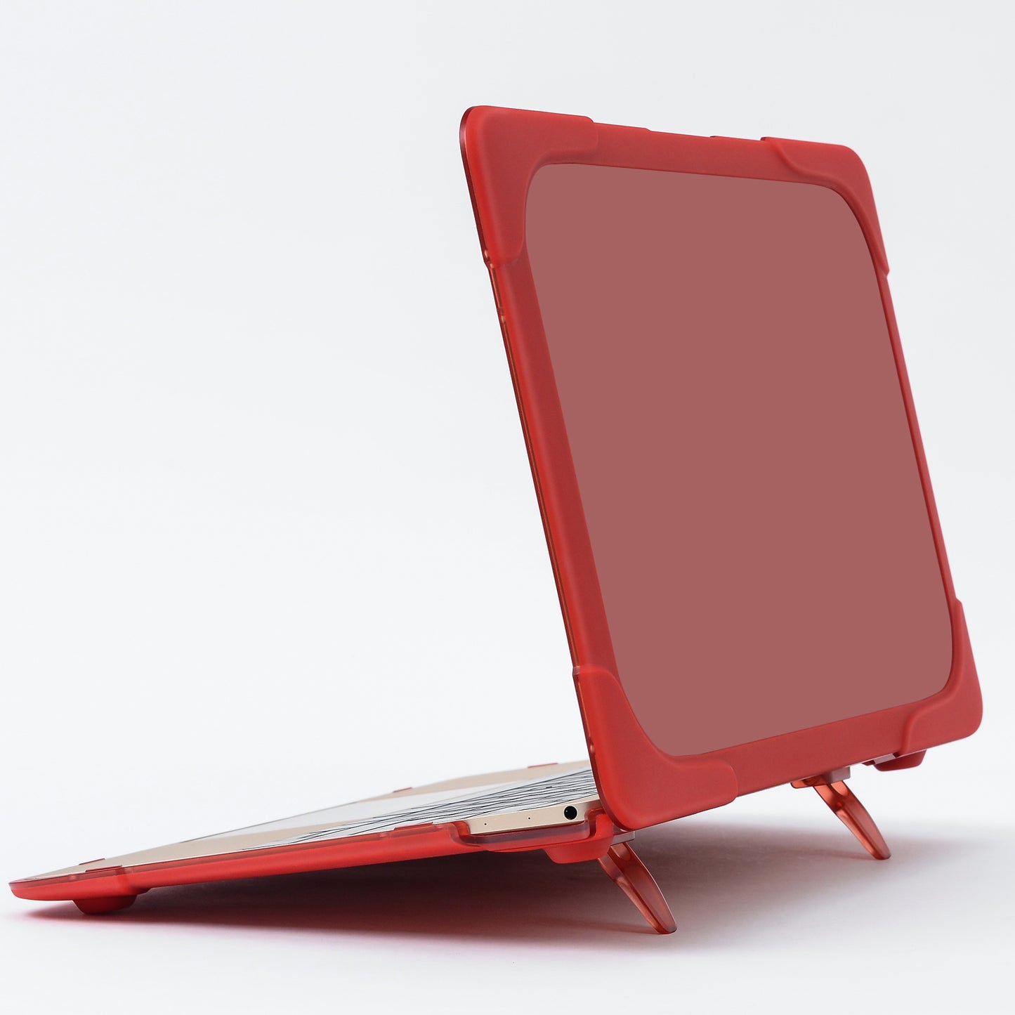 Drop-proof Supporting Stand Design Hard PC Laptop Case Well-protected Notebook Cover for MacBook Retina 12inch A1534 / A1931 - Red