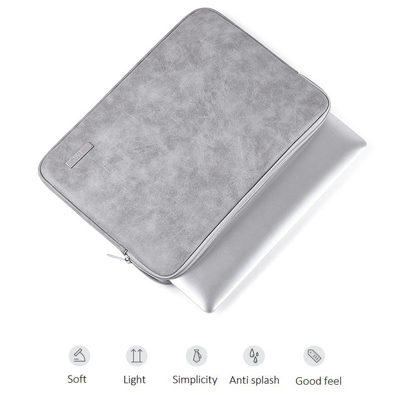 14inch Wear-resistant Laptop Case Shockproof Laptop Pouch Computer PU Leather Carrying Bag - Light Grey