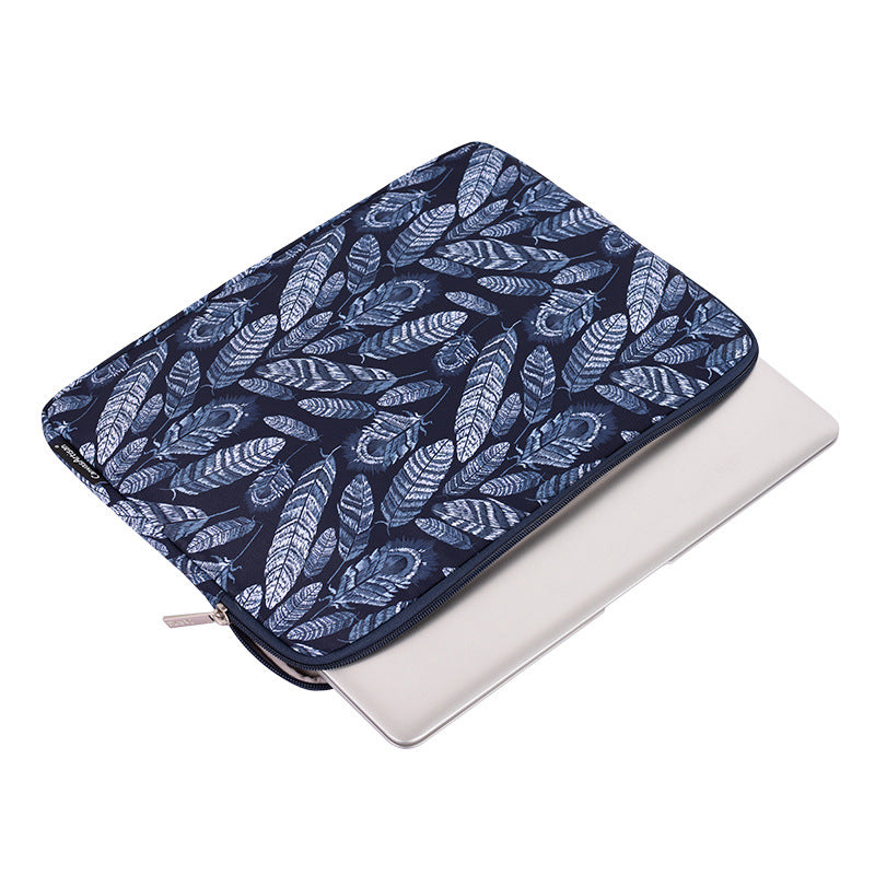 H4-03 Lightweight Notebook Liner Bag Leaves Pattern Zipper Case Cover for 14-inch Laptop