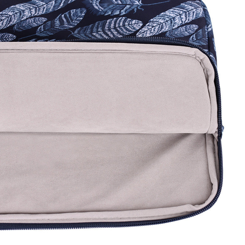 H4-03 Leaves Pattern Zipper Laptop Sleeve Shockproof Lining Canvas Carrying Bag for 11-inch Notebook