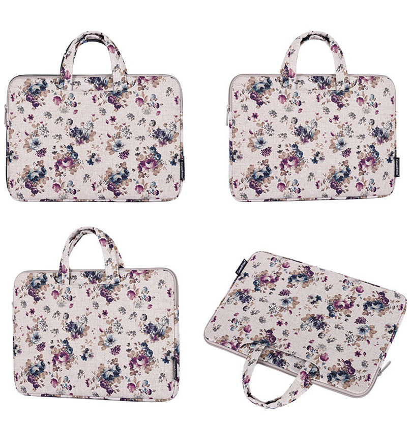 H2-B02 Flower Pattern Notebook Sleeve Laptop Handbag Carrying Bag for 12-inch Laptop - Khaki