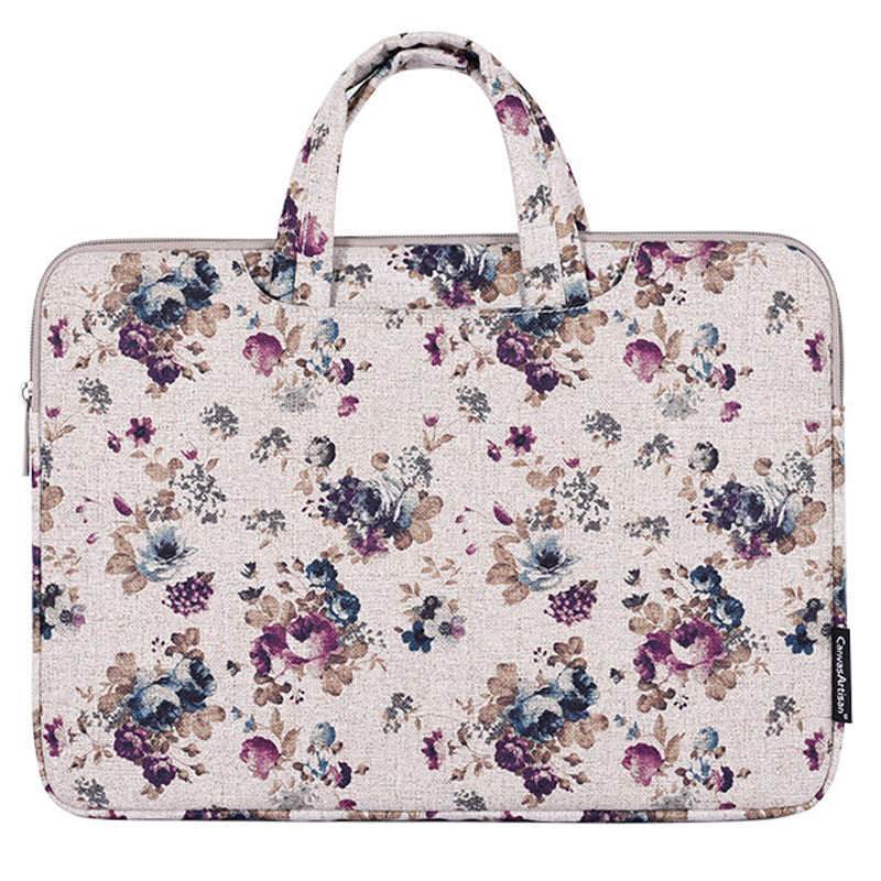 H2-B02 Flower Pattern Notebook Sleeve Laptop Handbag Carrying Bag for 12-inch Laptop - Khaki