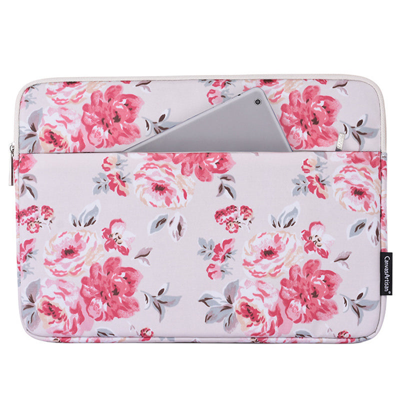 H10-11 Rose Flower Pattern Laptop Liner Bag PU Leather Storage Pouch for 15-inch Notebook