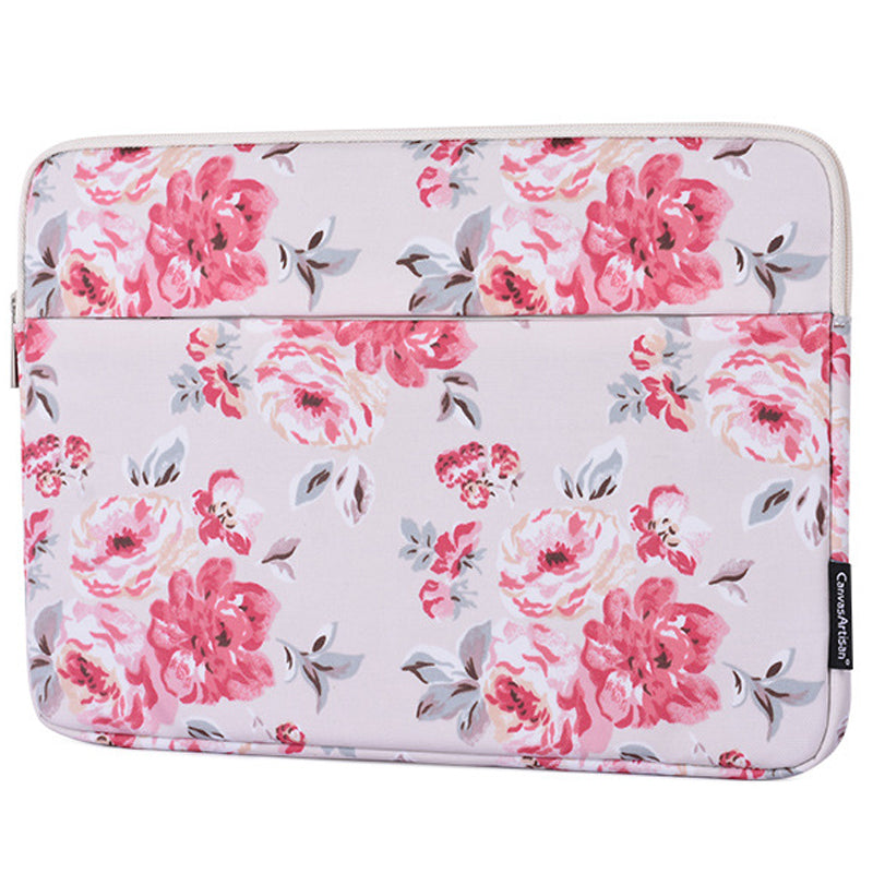 H10-11 Rose Flower Pattern Laptop Liner Bag PU Leather Storage Pouch for 15-inch Notebook