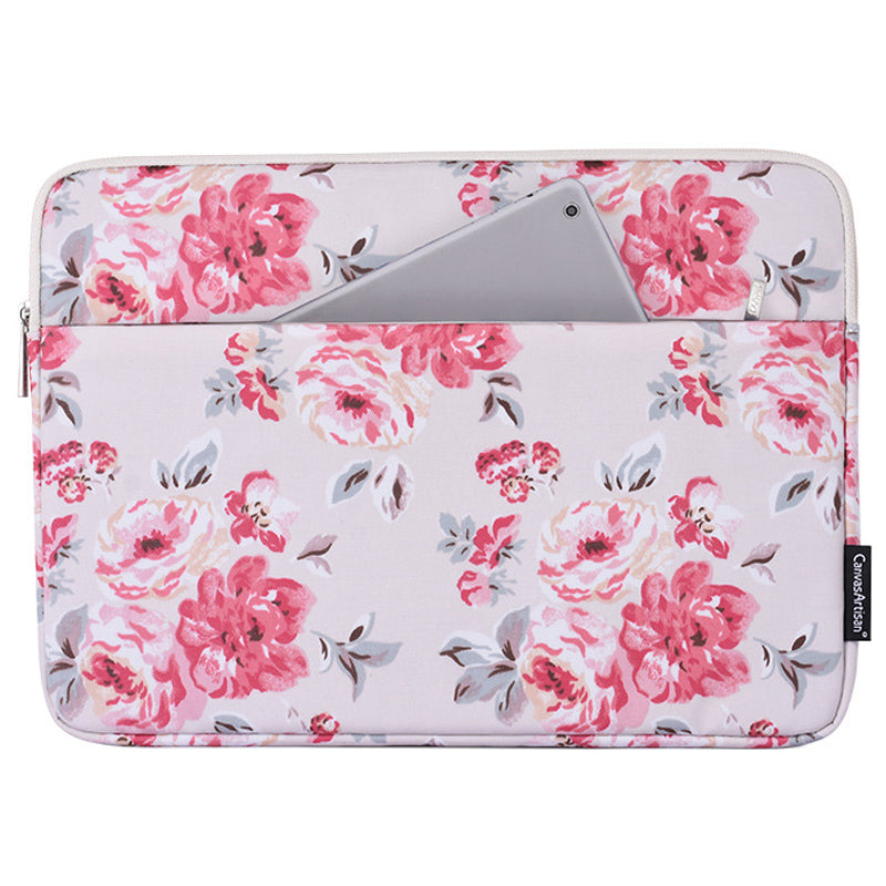 H10-11 Rose Flower Pattern Portable Laptop Storage Case Shockproof PU Leather Carrying Bag for 14-inch Notebook