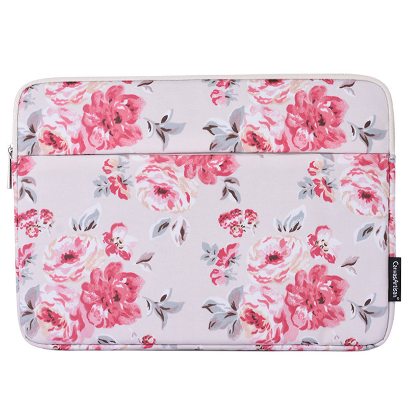 H10-11 Rose Flower Pattern Portable Laptop Storage Case Shockproof PU Leather Carrying Bag for 14-inch Notebook