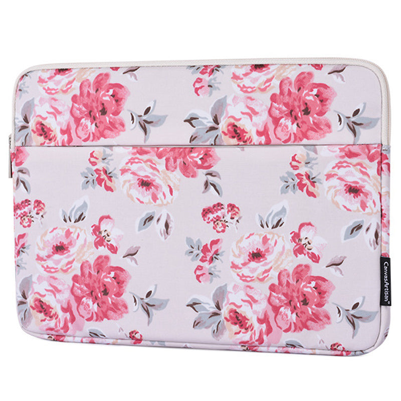 H10-11 Rose Flower Pattern Portable Laptop Storage Case Shockproof PU Leather Carrying Bag for 14-inch Notebook