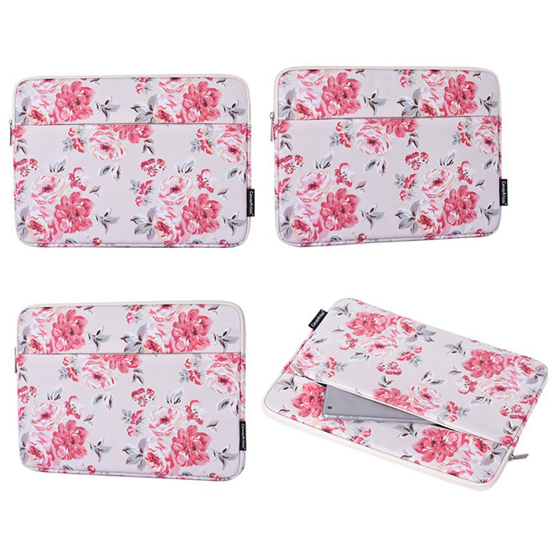H10-11 Rose Flower Pattern Portable Laptop Storage Case Shockproof PU Leather Carrying Bag for 14-inch Notebook