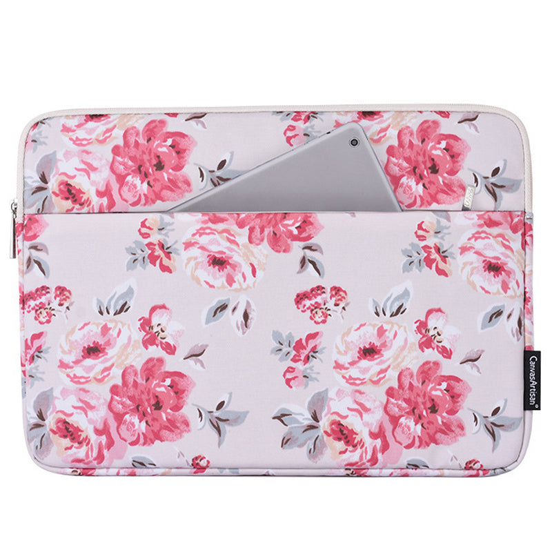 H10-11 Rose Flower Pattern Laptop Storage Case PU Leather Slim Carrying Bag with Shockproof Lining for 13-inch Notebook