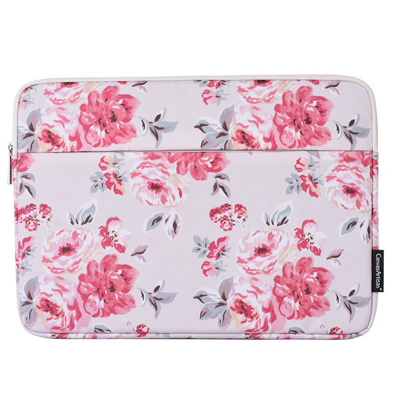 H10-11 Rose Flower Pattern Laptop Storage Case PU Leather Slim Carrying Bag with Shockproof Lining for 13-inch Notebook