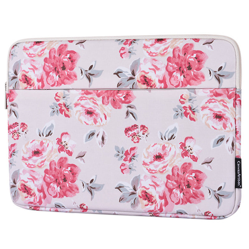 H10-11 Rose Flower Pattern Laptop Storage Case PU Leather Slim Carrying Bag with Shockproof Lining for 13-inch Notebook