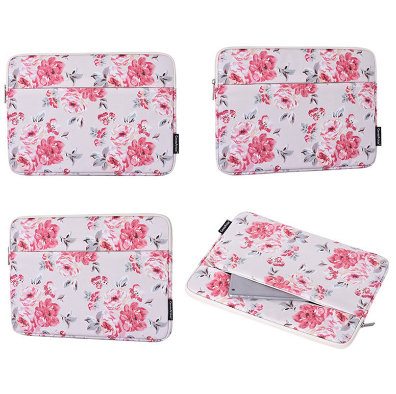 H10-11 Rose Flower Pattern Laptop Storage Case PU Leather Slim Carrying Bag with Shockproof Lining for 13-inch Notebook