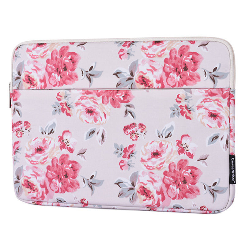 H10-11 Rose Flower Pattern Shockproof Laptop Storage Case Slim PU Leather Carrying Bag for 12-inch Notebook