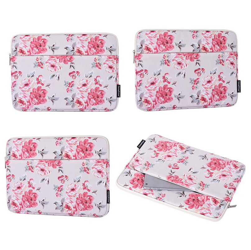 H10-11 Rose Flower Pattern Shockproof Laptop Storage Case Slim PU Leather Carrying Bag for 12-inch Notebook