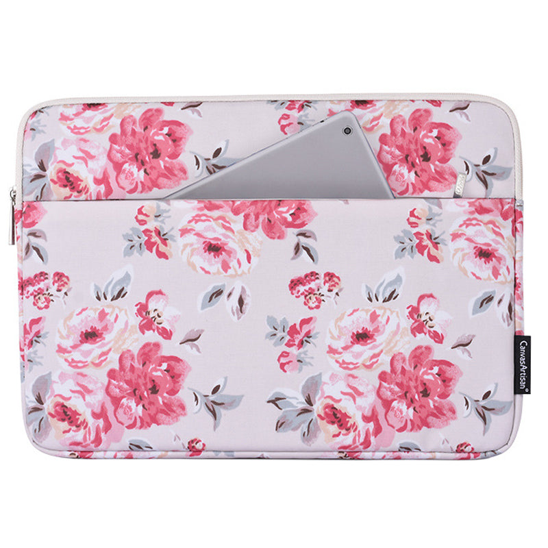 H10-11 Rose Flower Pattern Zipper Laptop Sleeve Shockproof PU Leather Slim Carrying Bag for 11-inch Notebook