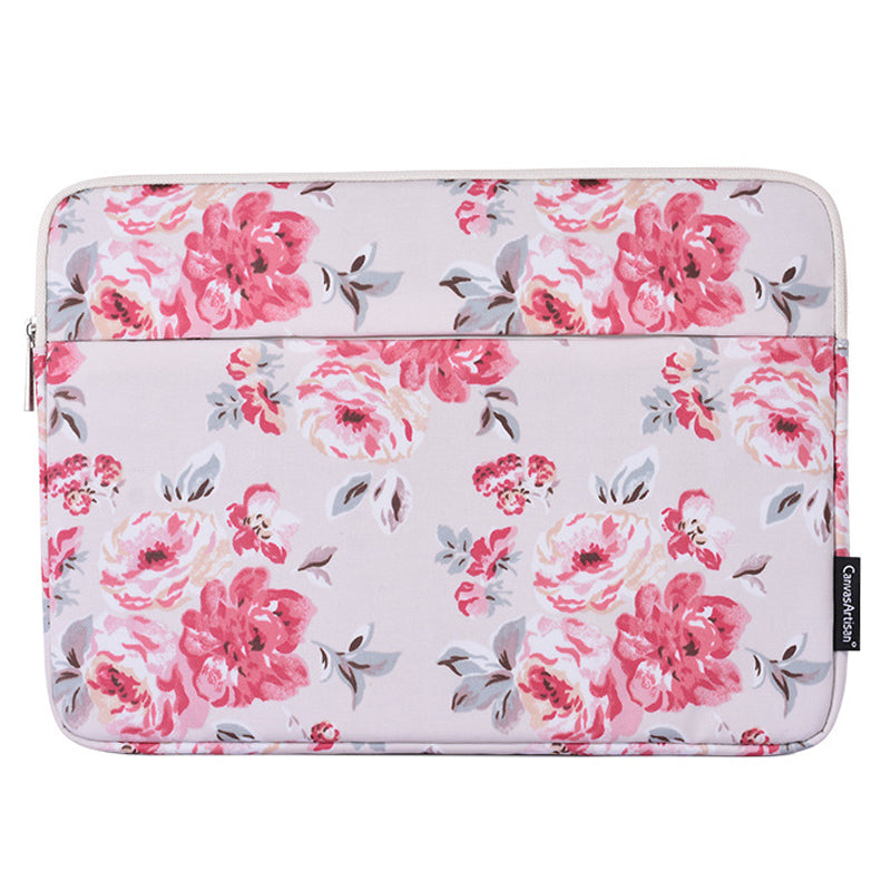 H10-11 Rose Flower Pattern Zipper Laptop Sleeve Shockproof PU Leather Slim Carrying Bag for 11-inch Notebook