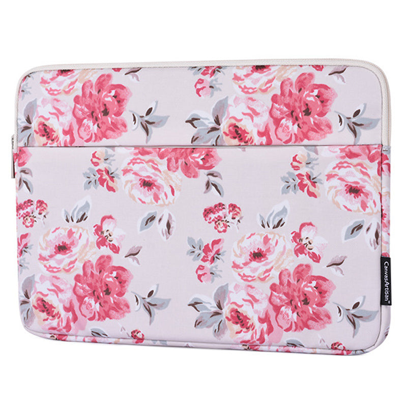 H10-11 Rose Flower Pattern Zipper Laptop Sleeve Shockproof PU Leather Slim Carrying Bag for 11-inch Notebook