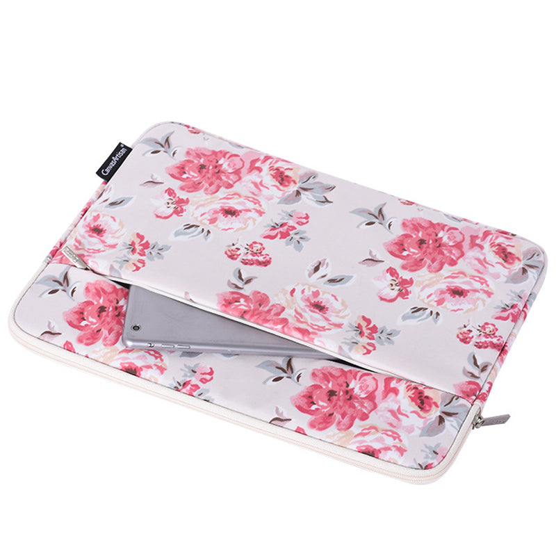 H10-11 Rose Flower Pattern Zipper Laptop Sleeve Shockproof PU Leather Slim Carrying Bag for 11-inch Notebook