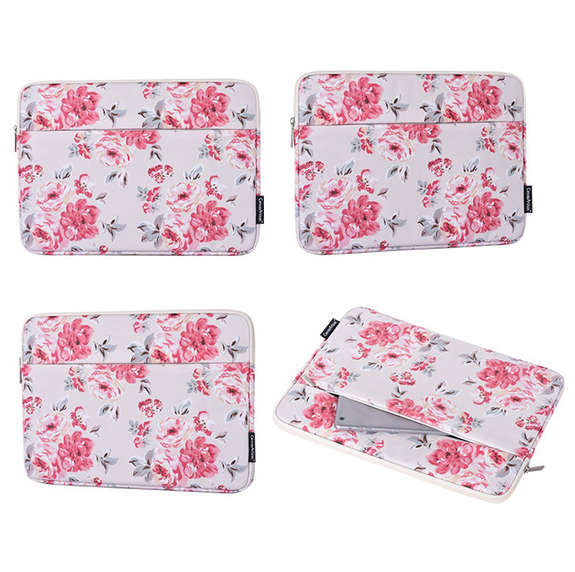 H10-11 Rose Flower Pattern Zipper Laptop Sleeve Shockproof PU Leather Slim Carrying Bag for 11-inch Notebook