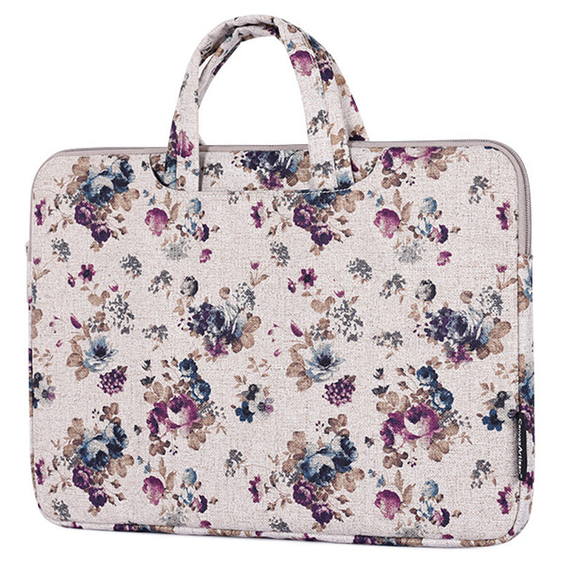 H2-B02 15-inch Canvas Travel Laptop Handbag Portable Flower Pattern Notebook Carrying Case
