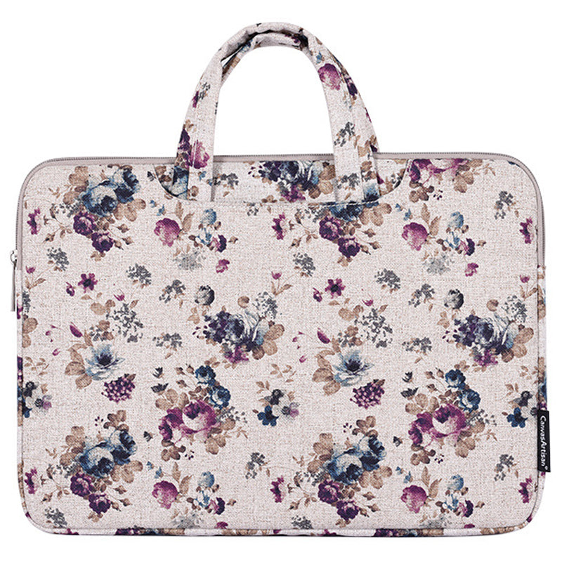 H2-B02 15-inch Canvas Travel Laptop Handbag Portable Flower Pattern Notebook Carrying Case