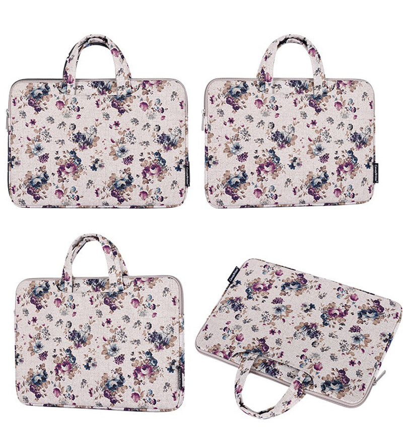 H2-B02 15-inch Canvas Travel Laptop Handbag Portable Flower Pattern Notebook Carrying Case