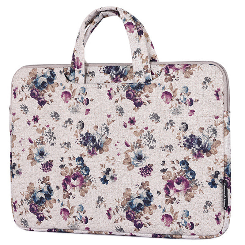 H2-B02 14-inch Canvas Laptop Handbag Flower Pattern Notebook Carrying Case