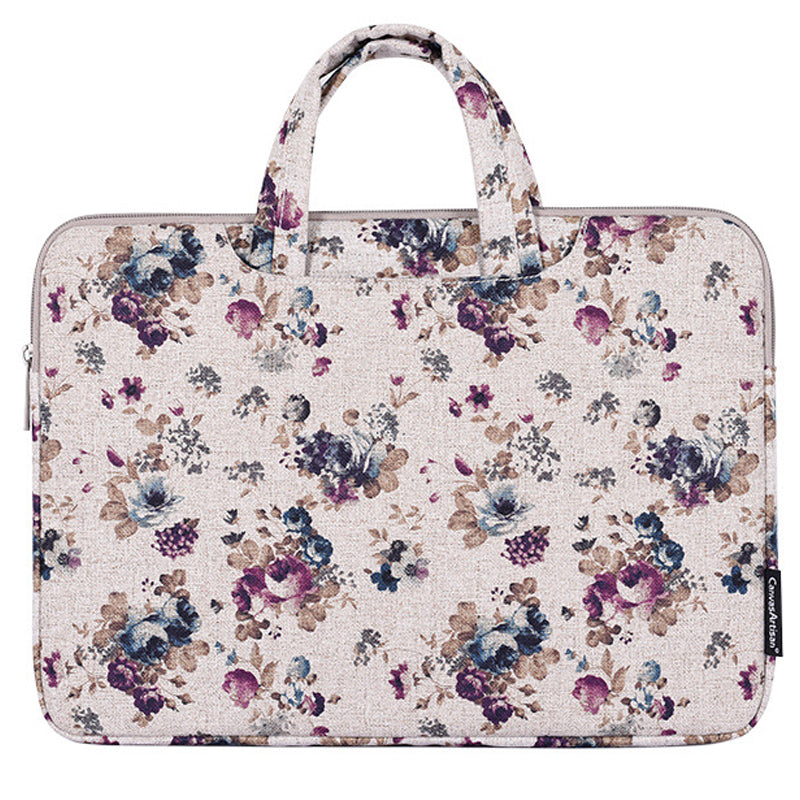 H2-B02 14-inch Canvas Laptop Handbag Flower Pattern Notebook Carrying Case